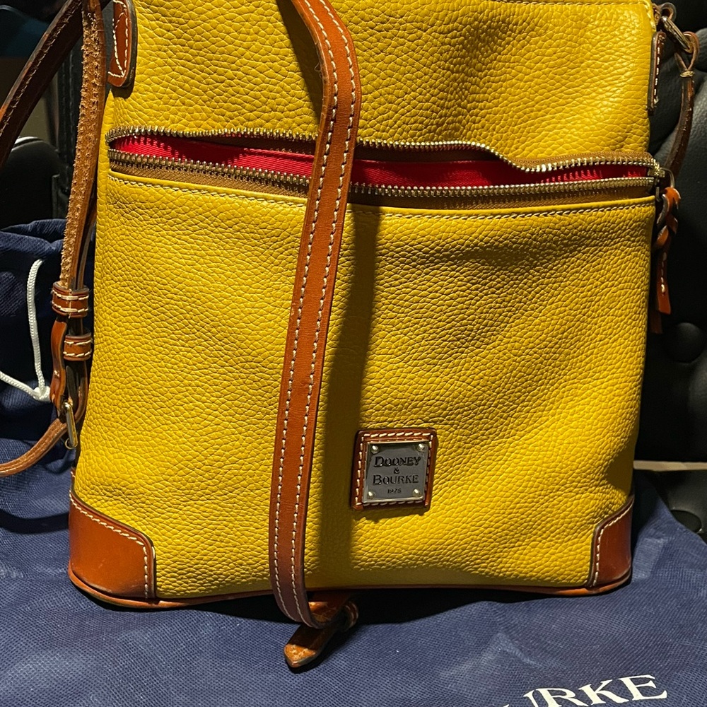 Dooney & Bourke Yellow Leather Crossbody with Brown Trim